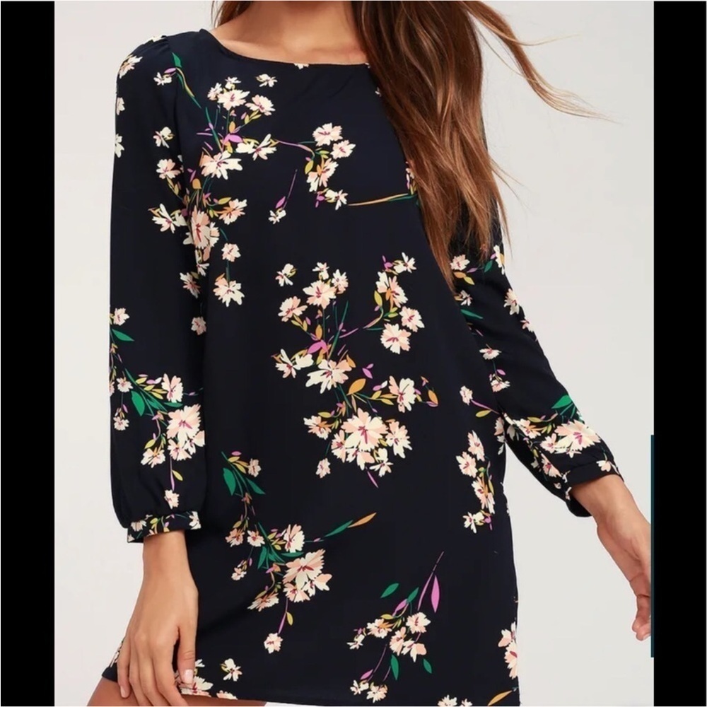 Lulu's Herbaceous Babe Navy Floral Print Shift Dress